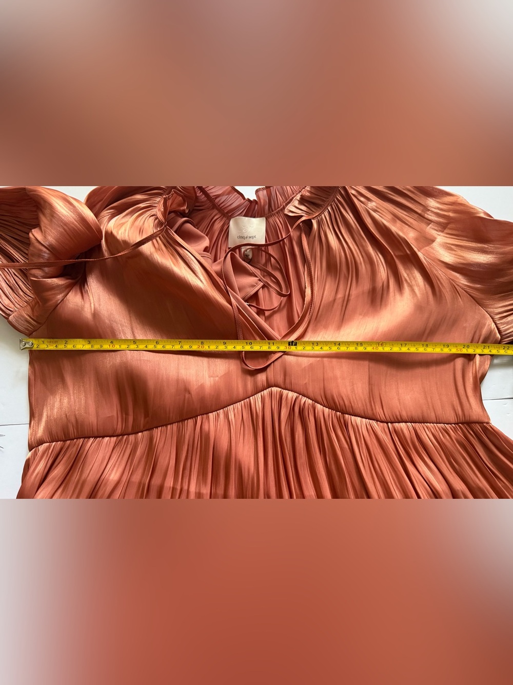 Cinq à Sept Rose Gold Pleated Ruffle Neck Dress - Picture 11 of 11